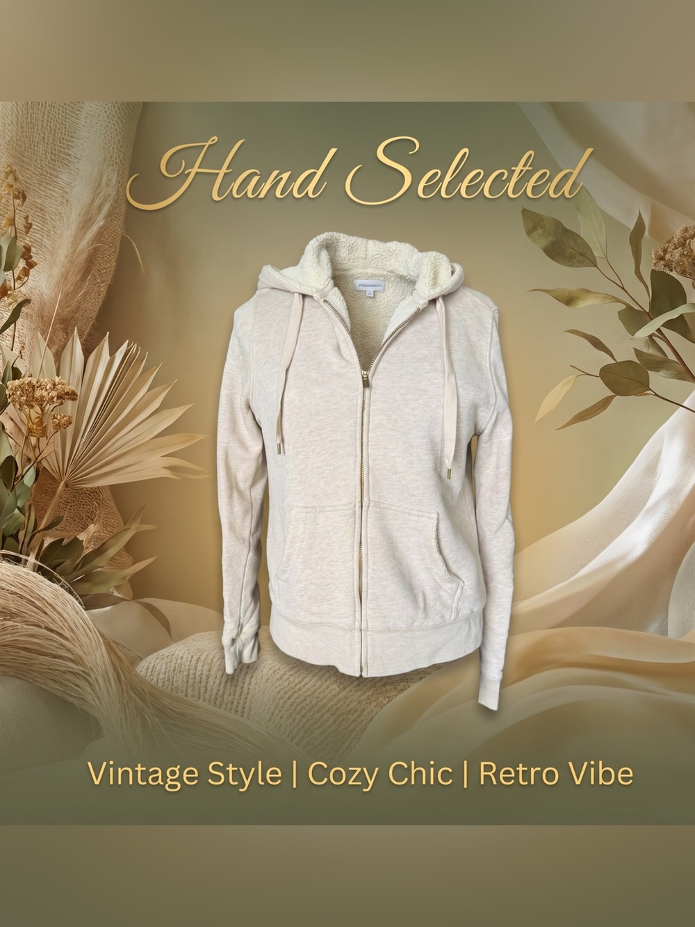 J.Crew Vintage Fleece Sherpa Hoodie Oatmeal Gold Hardware Cottagecore Old Money